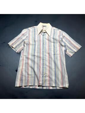 Vintage 70s Jantzen Multicolor Stripe Button Up Shirt Mens Small USA Made